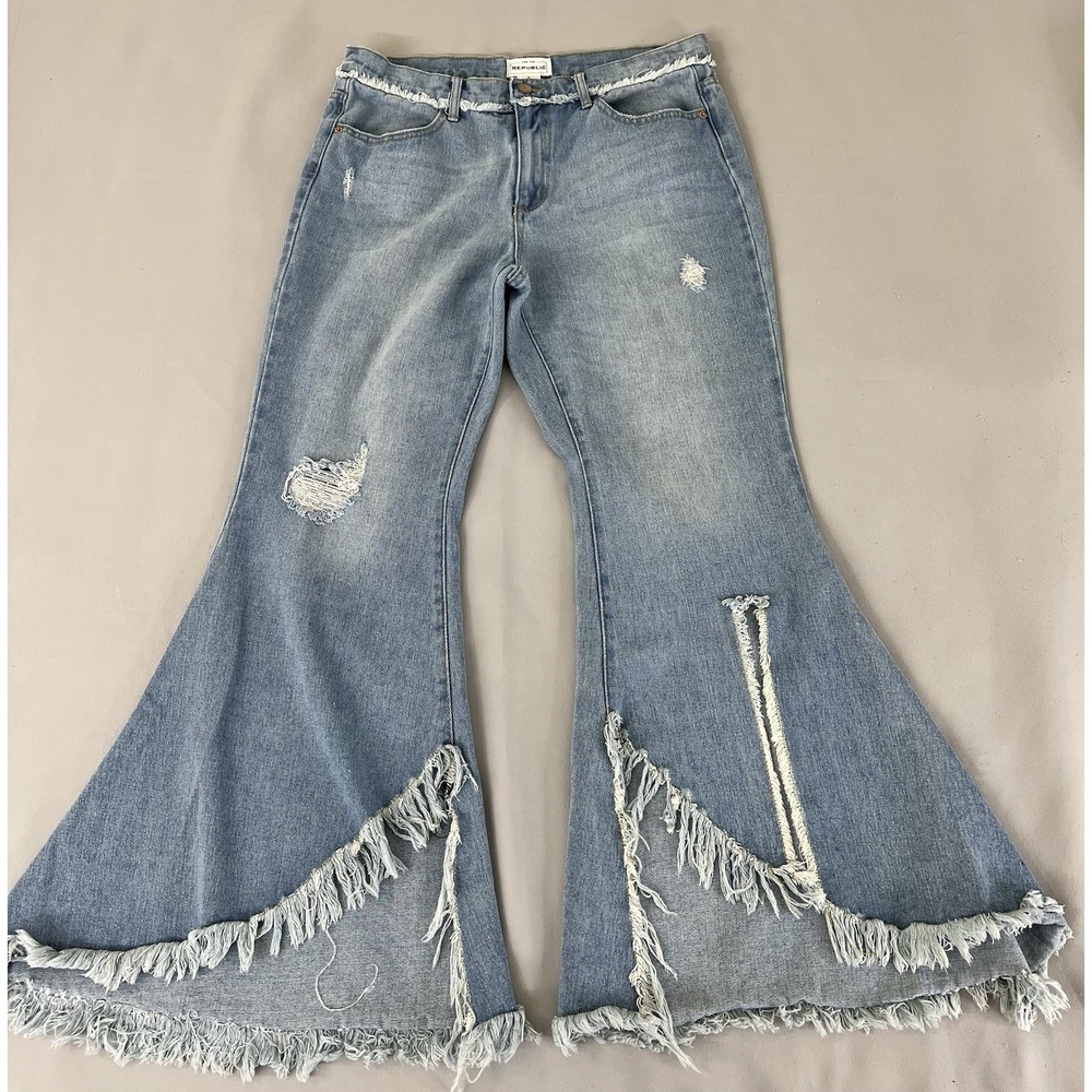 For the Republic Wide Leg Ripped End Jeans Sz 8 Retro